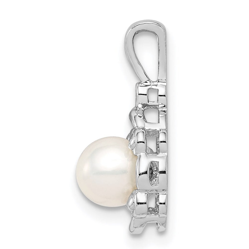 Sterling Silver Rhodium-Plated Fw Cultured Pearl & Diam. Pendant