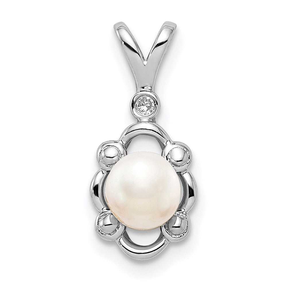Sterling Silver Rhodium-Plated Fw Cultured Pearl & Diam. Pendant