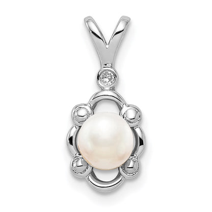 Sterling Silver Rhodium-Plated Fw Cultured Pearl & Diam. Pendant