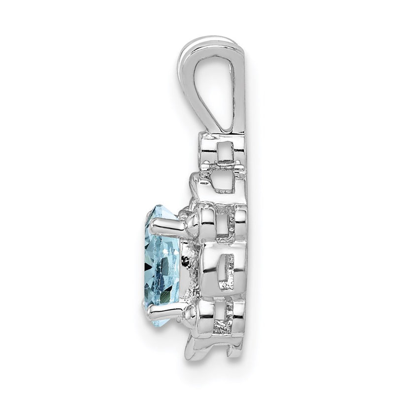 Sterling Silver Rhodium-Plated Aquamarine & Diam. Pendant