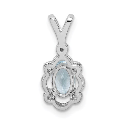 Sterling Silver Rhodium-Plated Aquamarine & Diam. Pendant