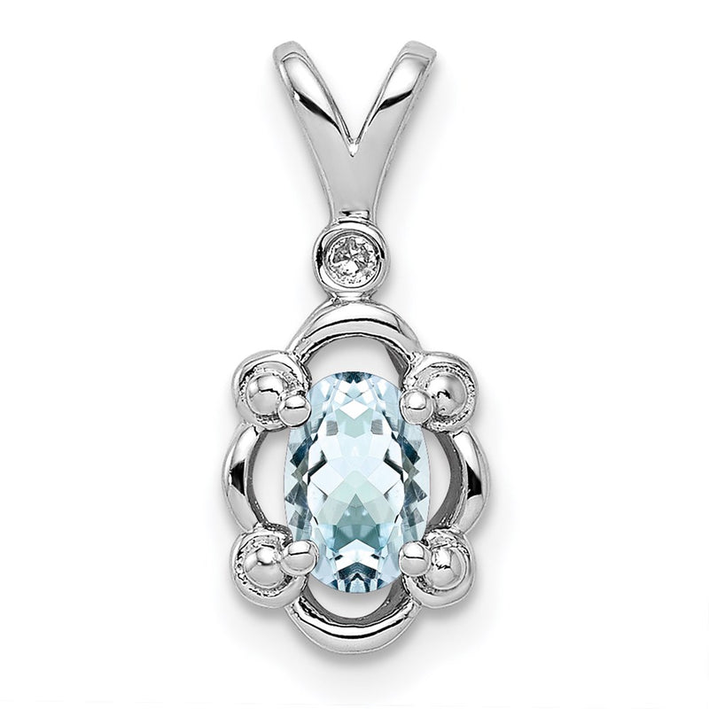 Sterling Silver Rhodium-Plated Aquamarine & Diam. Pendant