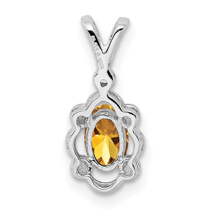 Sterling Silver Rhodium-Plated Citrine & Diam. Pendant