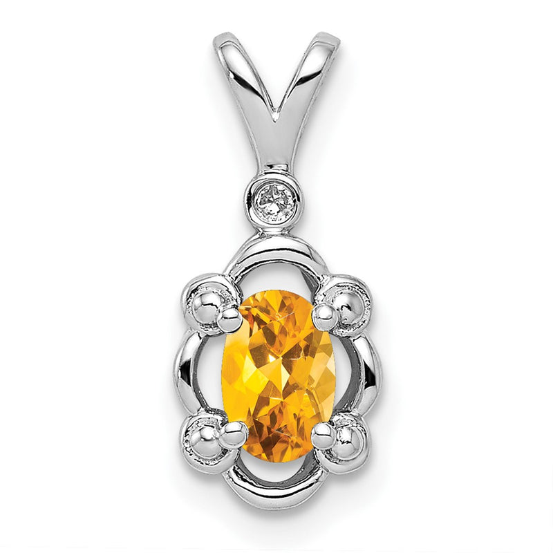 Sterling Silver Rhodium-Plated Citrine & Diam. Pendant