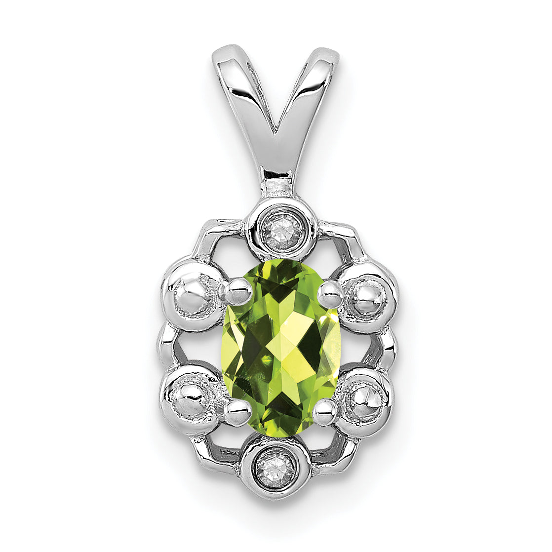Sterling Silver Rhodium-Plated Peridot & Diam. Pendant