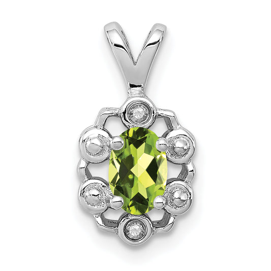 Sterling Silver Rhodium-Plated Peridot & Diam. Pendant