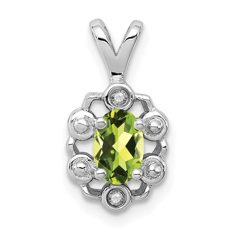 Sterling Silver Rhodium-Plated Peridot & Diam. Pendant