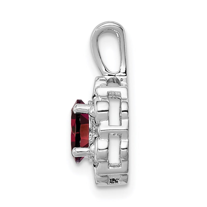 Sterling Silver Rhodium-Plated Garnet & Diam. Pendant