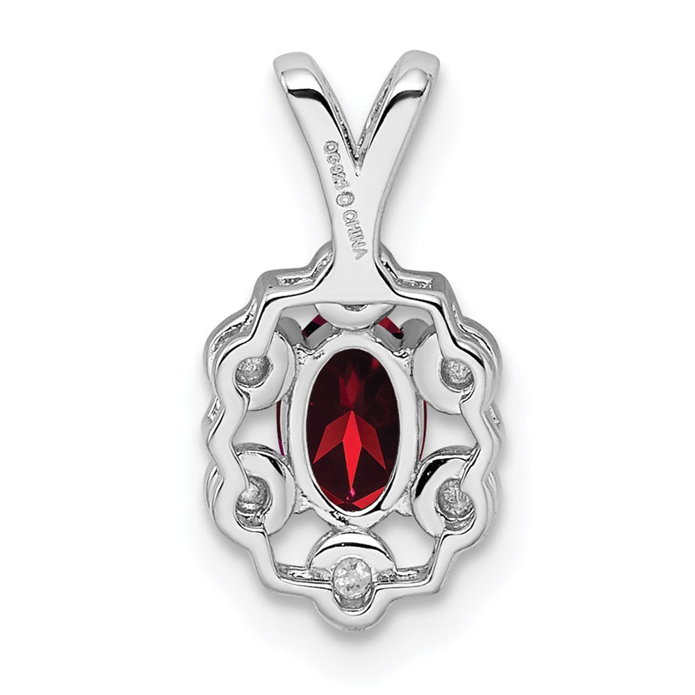 Sterling Silver Rhodium-Plated Garnet & Diam. Pendant