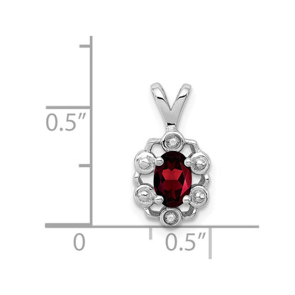 Sterling Silver Rhodium-Plated Garnet & Diam. Pendant