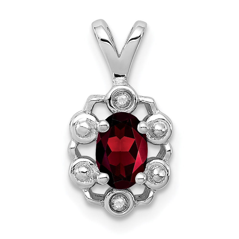 Sterling Silver Rhodium-Plated Garnet & Diam. Pendant