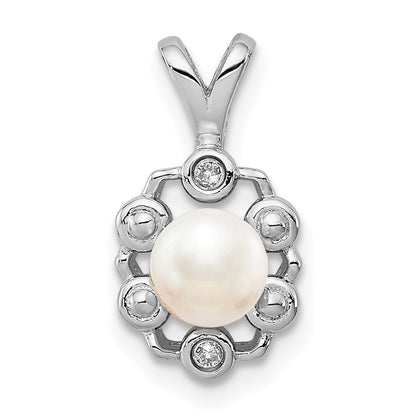 Sterling Silver Rhodium-Plated Fw Cultured Pearl & Diam. Pendant