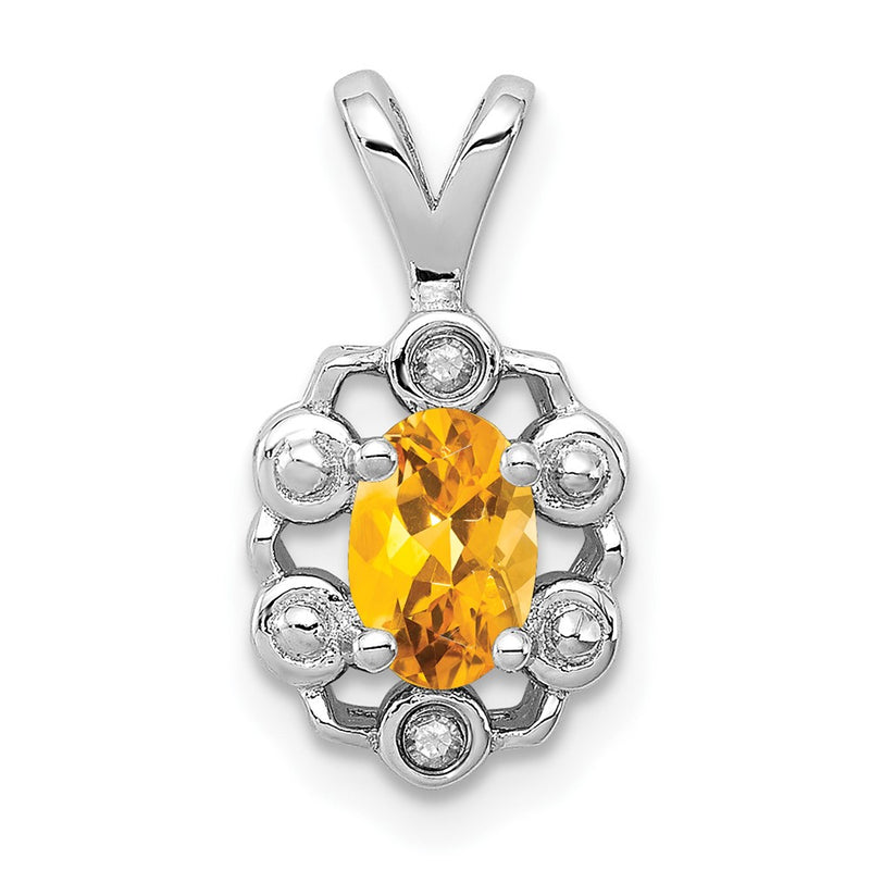 Sterling Silver Rhodium-Plated Citrine & Diam. Pendant