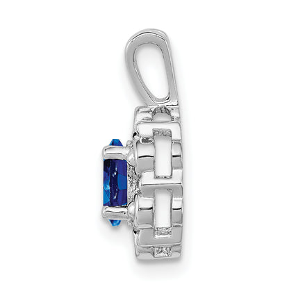 Sterling Silver Rhodium-Plated Created Sapphire & Diam. Pendant