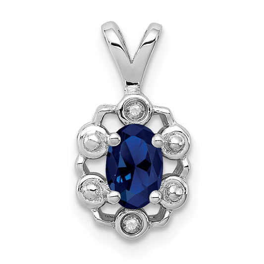 Sterling Silver Rhodium-Plated Created Sapphire & Diam. Pendant