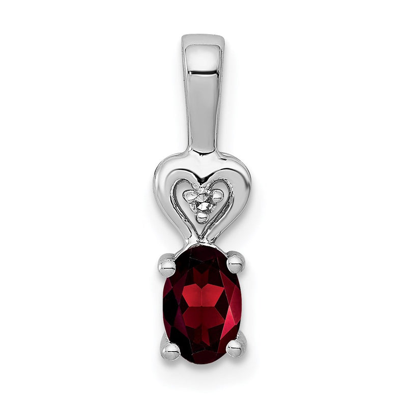 Sterling Silver Rhodium-Plated Garnet & Diam. Pendant