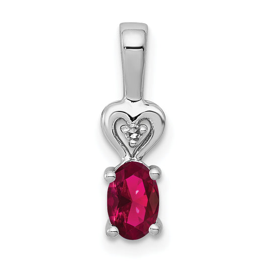 Sterling Silver Rhodium-Plated Created Ruby & Diam. Pendant