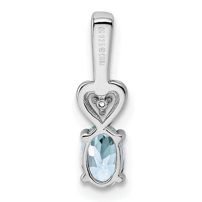 Sterling Silver Rhodium-Plated Aquamarine & Diam. Pendant