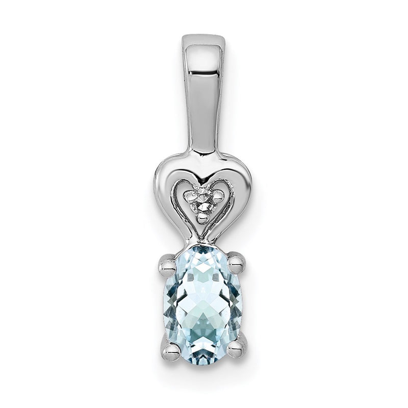 Sterling Silver Rhodium-Plated Aquamarine & Diam. Pendant