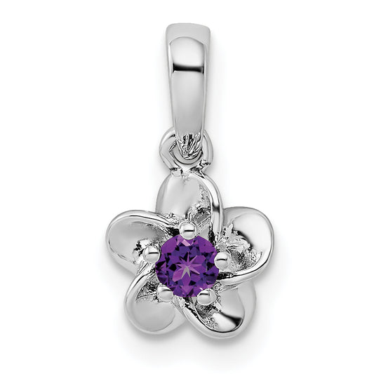 Sterling Silver Rhodium-Plated Floral Amethyst Pendant
