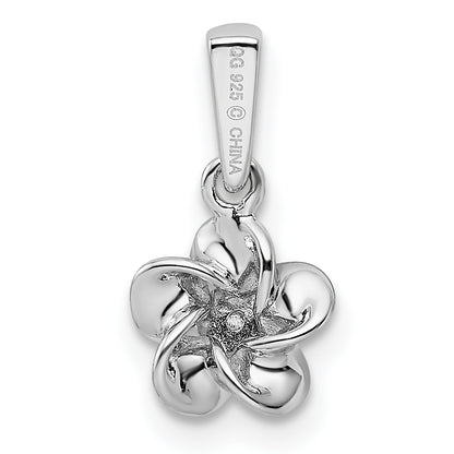 Sterling Silver Rhodium-Plated Floral Diamond Pendant