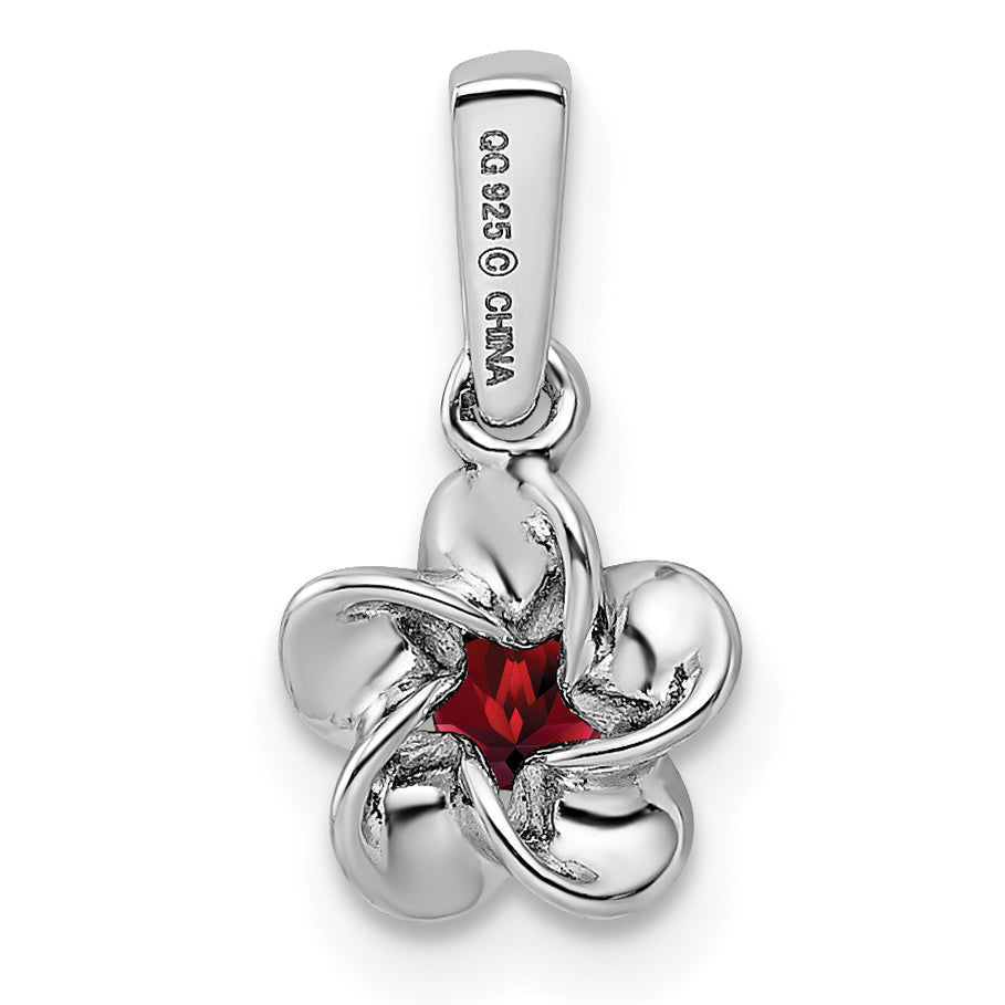 Sterling Silver Rhodium-Plated Floral Garnet Pendant