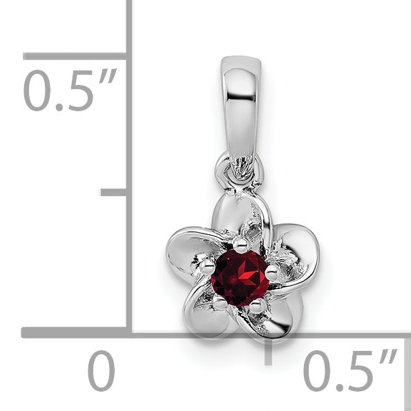 Sterling Silver Rhodium-Plated Floral Garnet Pendant