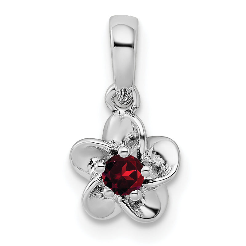 Sterling Silver Rhodium-Plated Floral Garnet Pendant