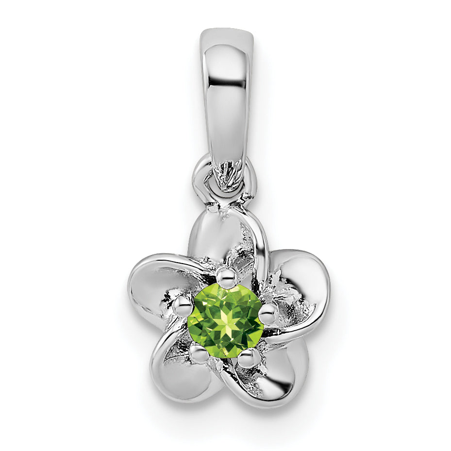 Sterling Silver Rhodium-Plated Floral Peridot Pendant