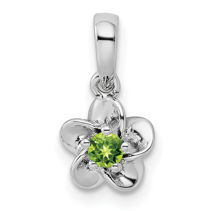 Sterling Silver Rhodium-Plated Floral Peridot Pendant