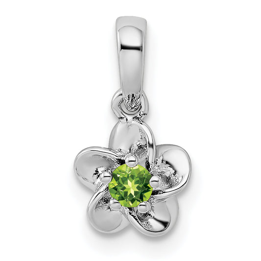 Sterling Silver Rhodium-Plated Floral Peridot Pendant