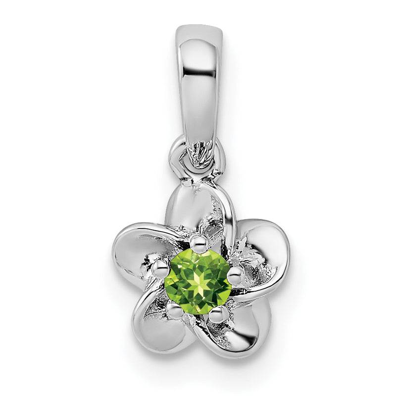 Sterling Silver Rhodium-Plated Floral Peridot Pendant
