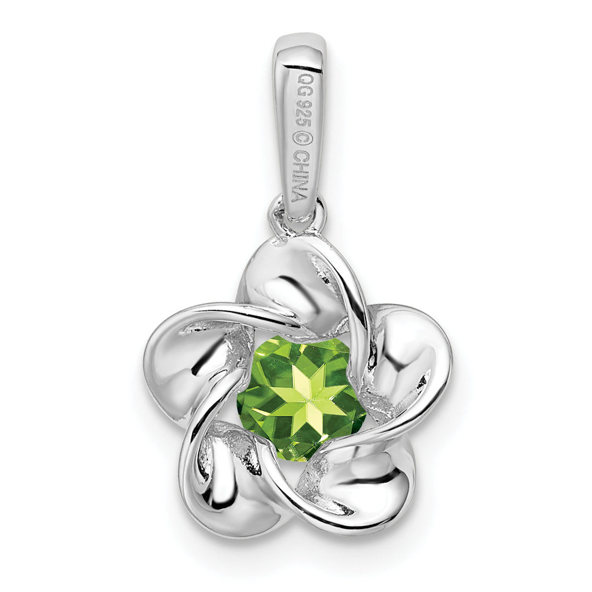 Sterling Silver Rhodium-Plated Floral Peridot Pendant