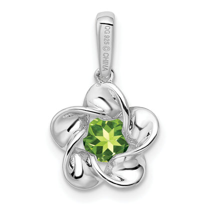 Sterling Silver Rhodium-Plated Floral Peridot Pendant