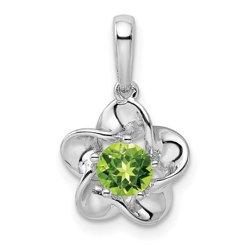 Sterling Silver Rhodium-Plated Floral Peridot Pendant