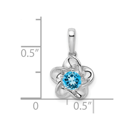 Sterling Silver Rhodium-Plated Floral Blue Topaz Pendant