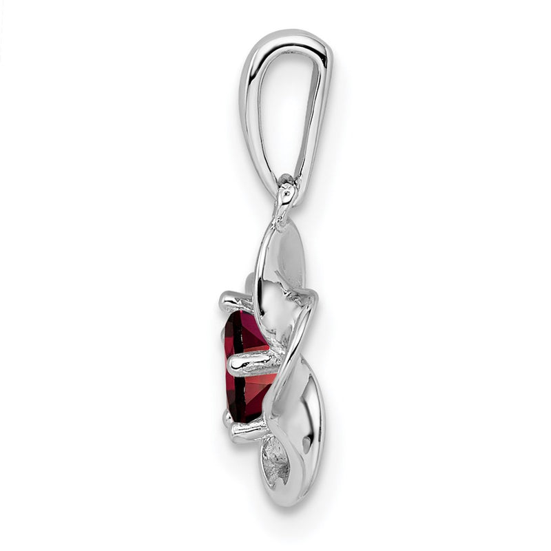 Sterling Silver Rhodium-Plated Floral Garnet Pendant