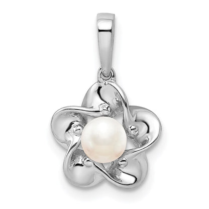 Sterling Silver Rhodium-Plated Floral Fwc Pearl Pendant