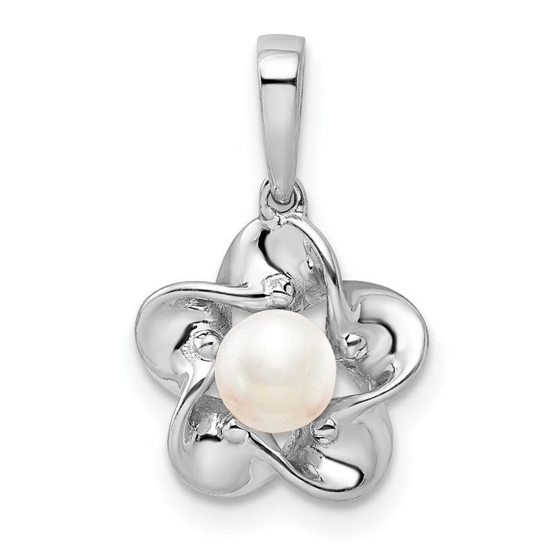 Sterling Silver Rhodium-Plated Floral Fwc Pearl Pendant