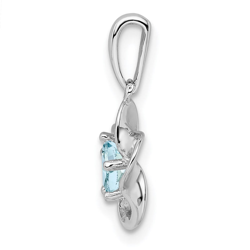 Sterling Silver Rhodium-Plated Floral Aquamarine Pendant