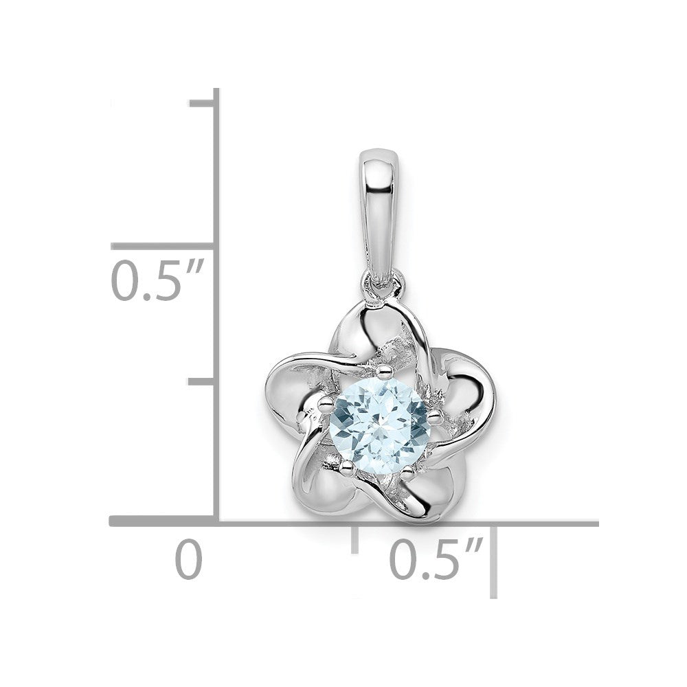 Sterling Silver Rhodium-Plated Floral Aquamarine Pendant