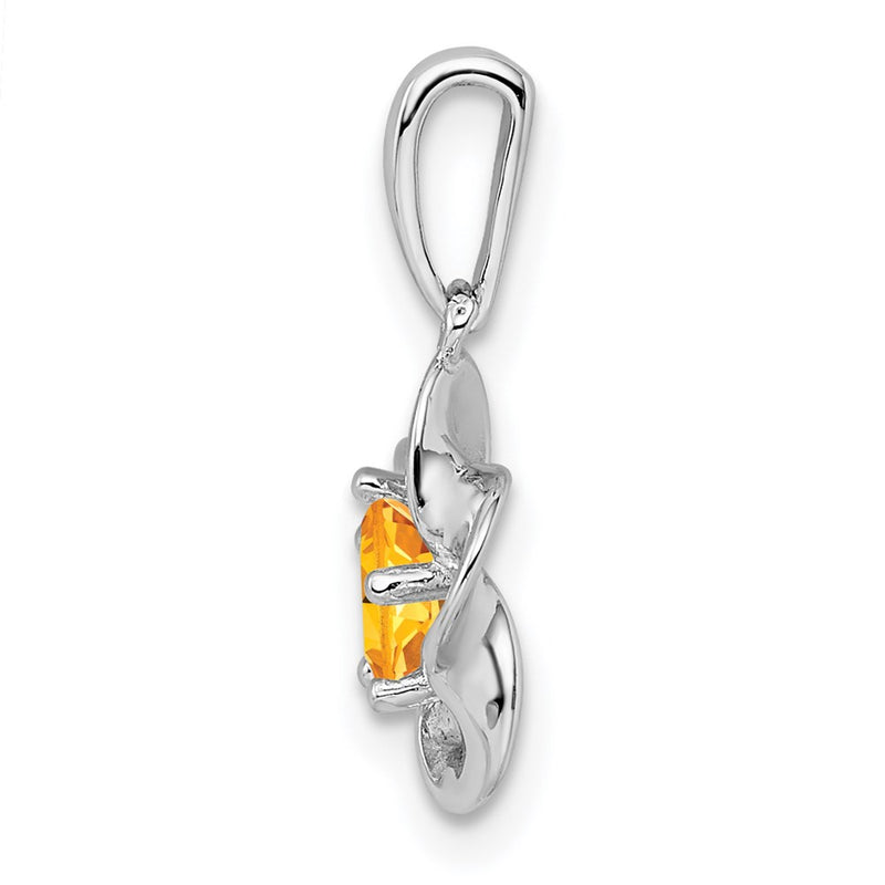 Sterling Silver Rhodium-Plated Floral Citrine Pendant