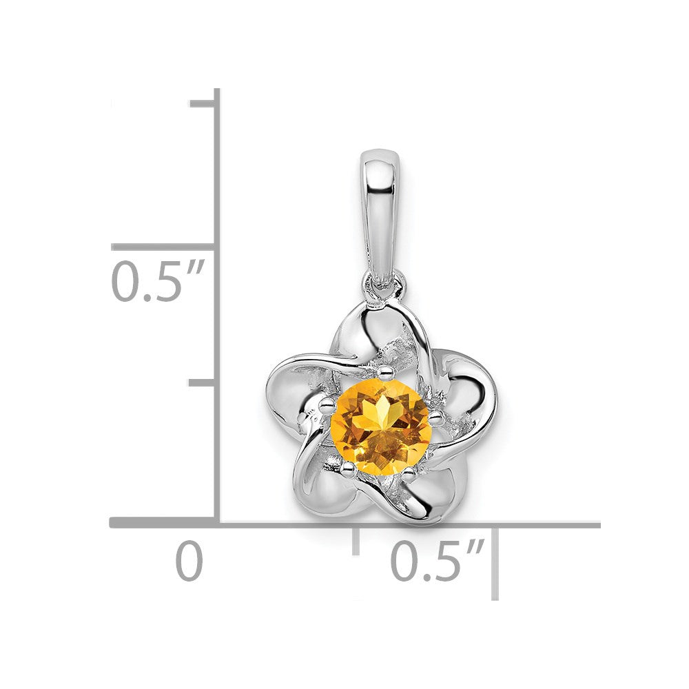 Sterling Silver Rhodium-Plated Floral Citrine Pendant