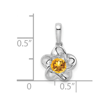 Sterling Silver Rhodium-Plated Floral Citrine Pendant