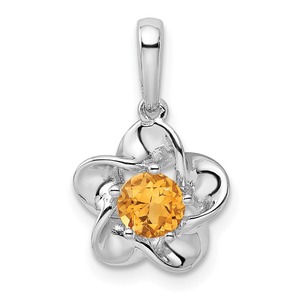 Sterling Silver Rhodium-Plated Floral Citrine Pendant