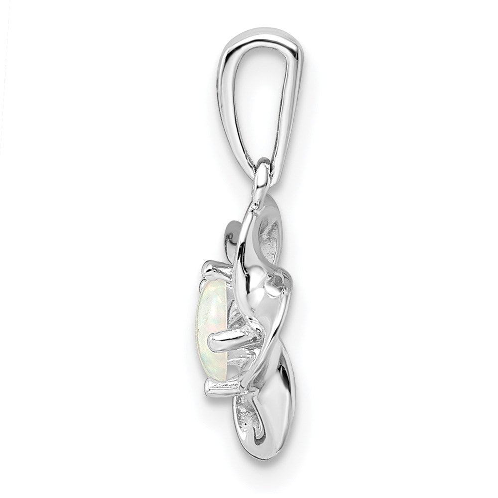 Sterling Silver Rhodium-Plated Floral Created Opal Pendant