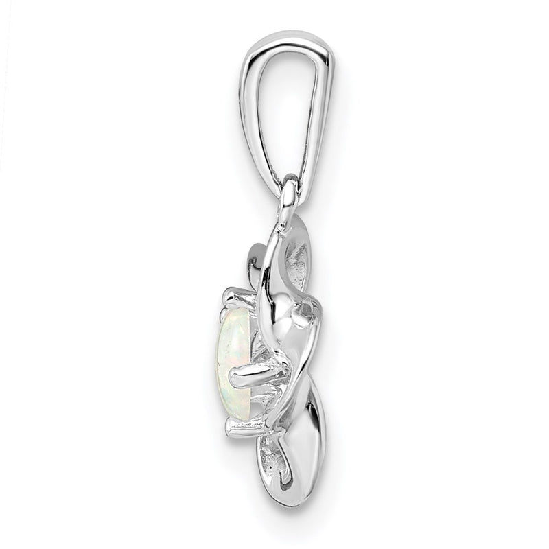 Sterling Silver Rhodium-Plated Floral Created Opal Pendant