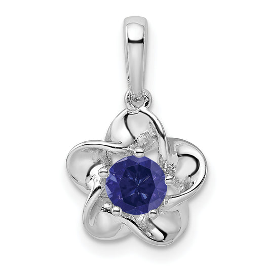 Sterling Silver Rhodium-Plated Floral Created Sapphire Pendant