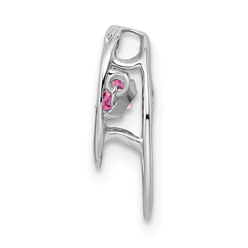 Sterling Silver Rhodium Plated Pink Cz Birthstone Vibrant Chain Slide