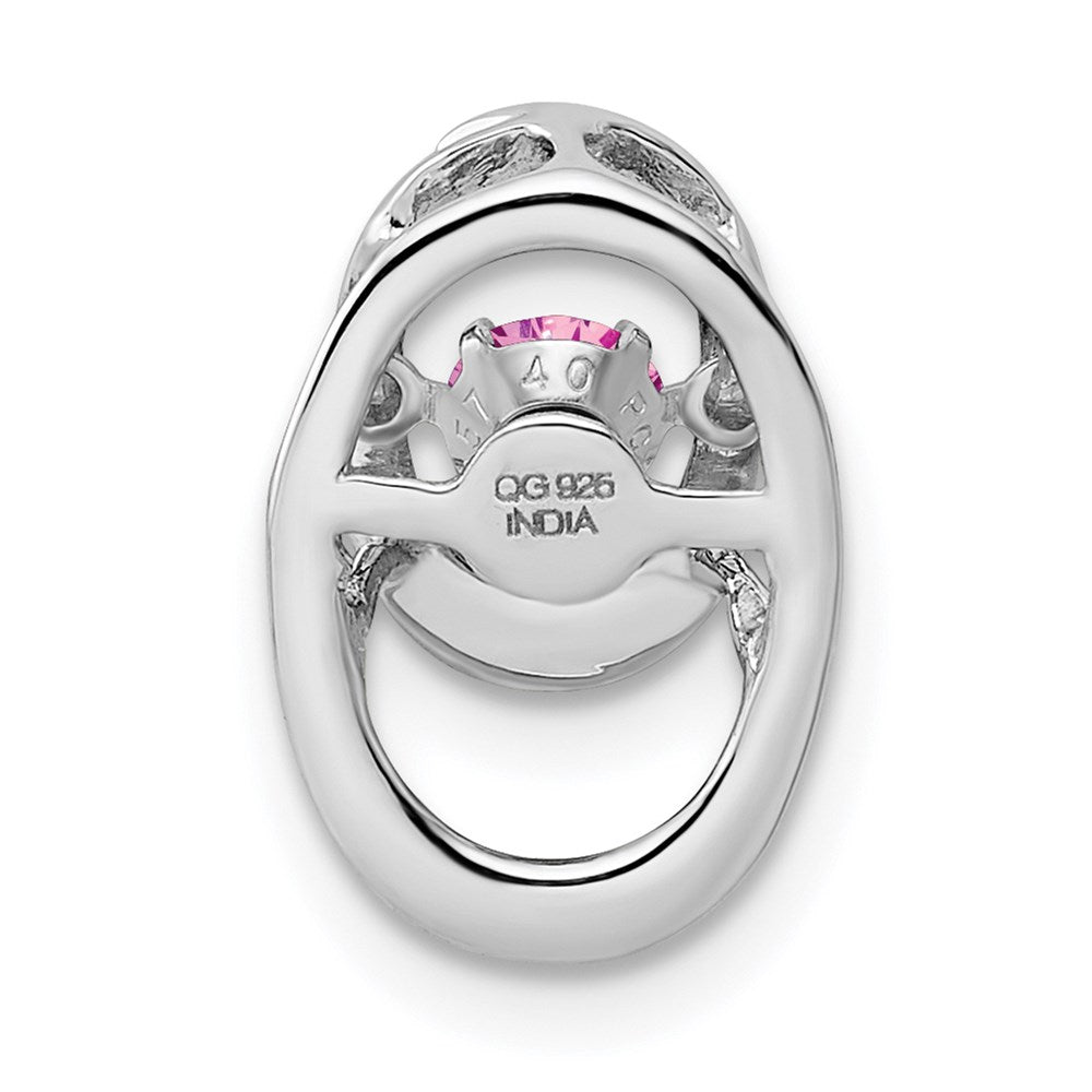 Sterling Silver Rhodium Plated Pink Cz Birthstone Vibrant Chain Slide